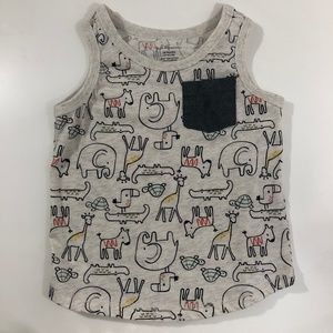 Baby Boy Zoo Safari Animal Tank w/ Chambray Pocket